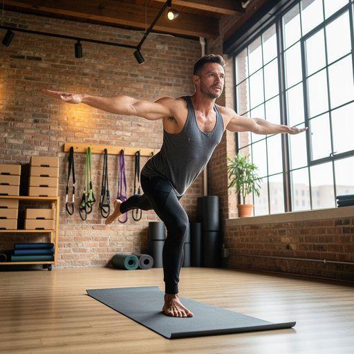 Practicante en un estudio de yoga, realizando una inversión con elegancia y firmeza, mostrando dedicación y esfuerzo.
